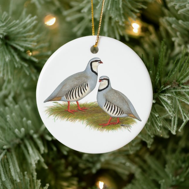 Chukar Partridge Pair Ceramic Ornament (Tree)