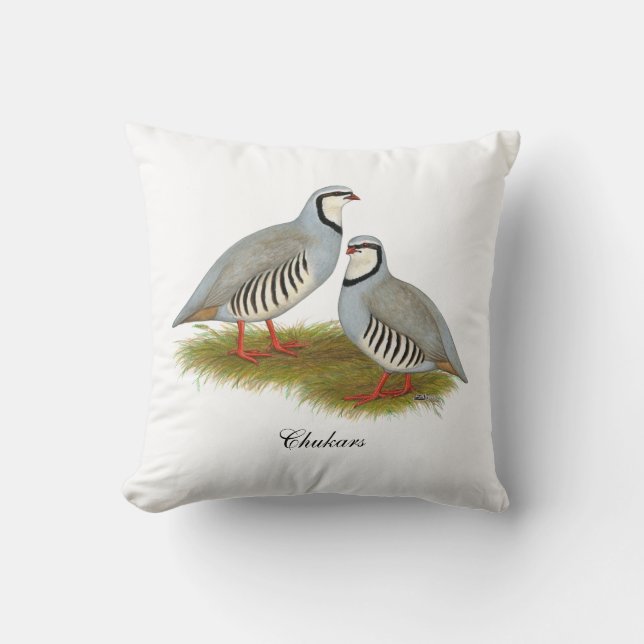 Chukar Partridge Pair Throw Pillow (Front)
