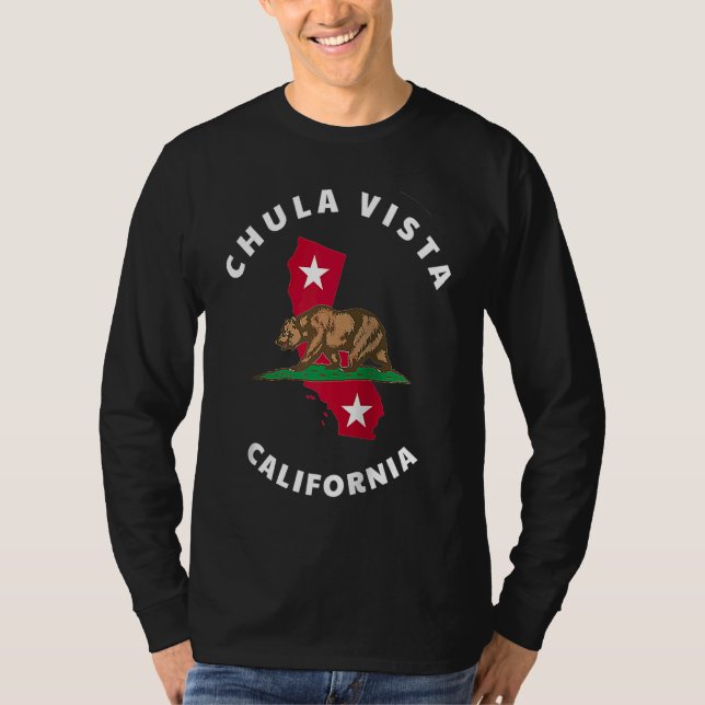 Chula Vista California CA Flag and Bear Badge Souv T-Shirt (Front)