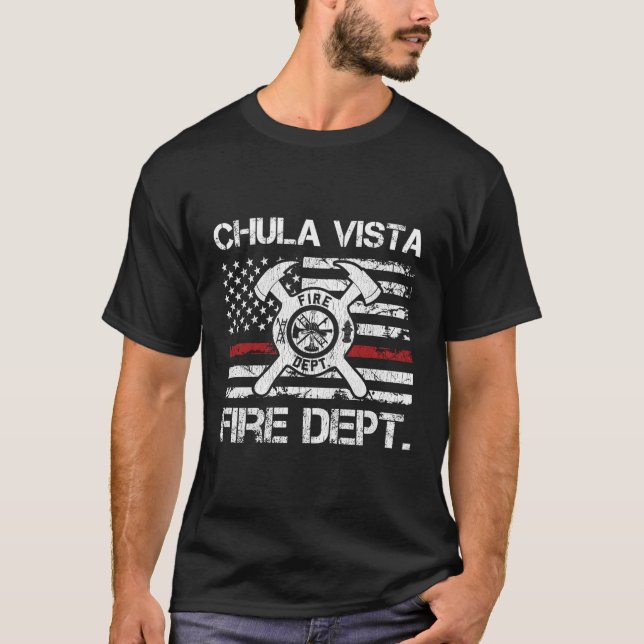 Chula Vista California Fire Dept Thin Red Line Fir T-Shirt (Front)