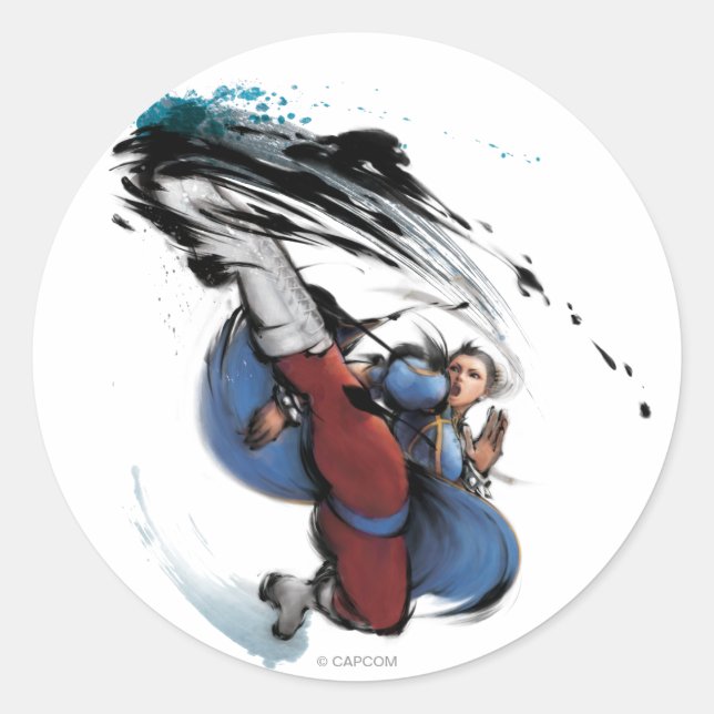 Chun-Li Kick Classic Round Sticker (Front)