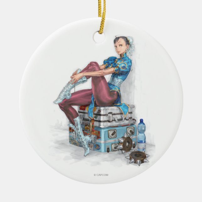 Chun-Li Tying Shoe Ceramic Ornament (Front)