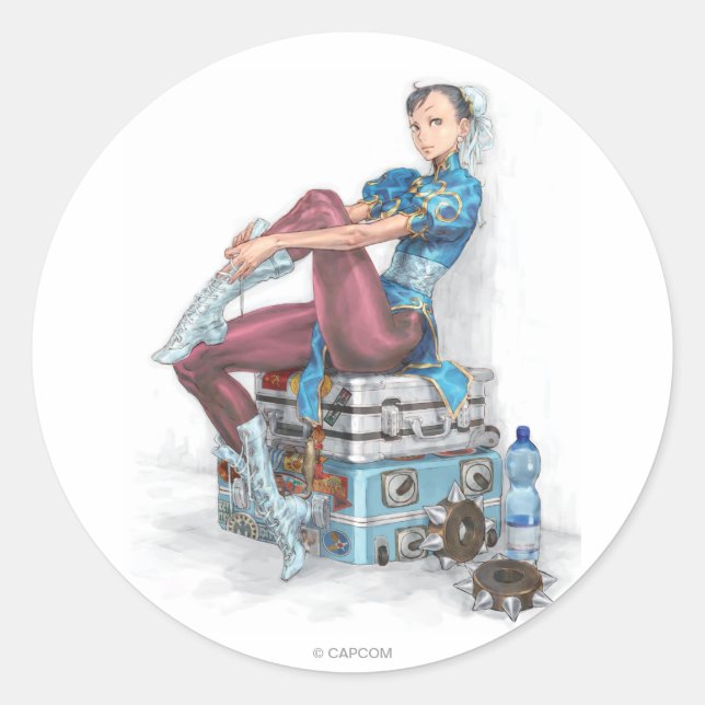 Chun-Li Tying Shoe Classic Round Sticker (Front)