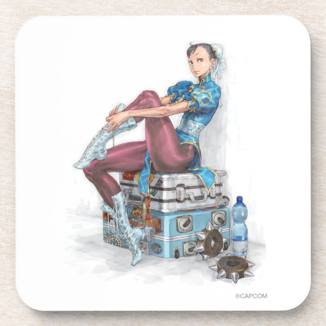 Chun-Li Tying Shoe Drink Coaster (Front)