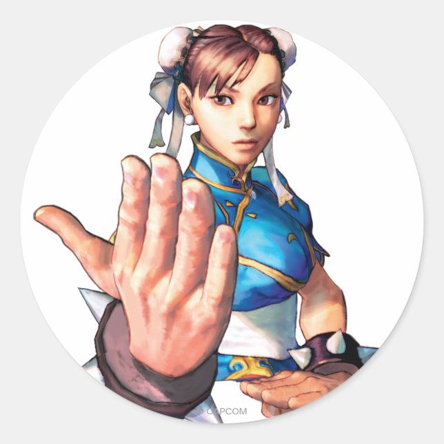 Chun-Li With Hand Up Classic Round Sticker (Front)