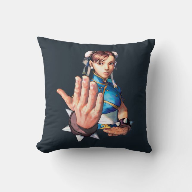 Chun-Li With Hand Up Throw Pillow (Front)
