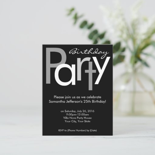 Chunky Black and White Birthday Party Invitation | Zazzle