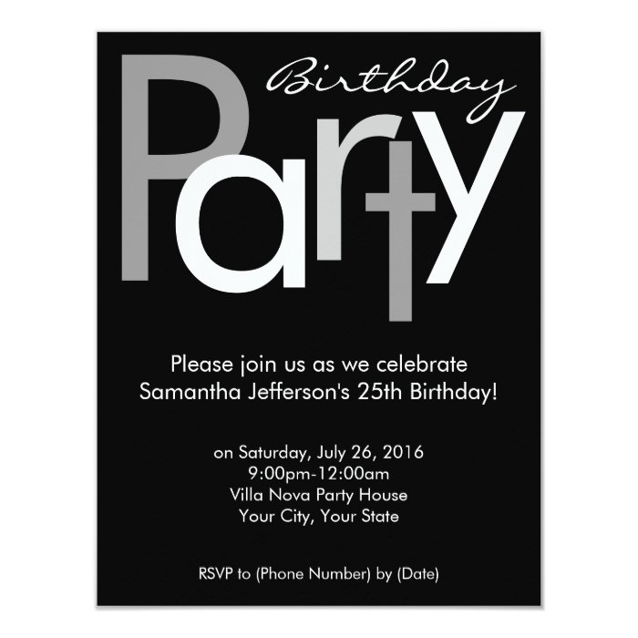 Chunky Black and White Birthday Party Invitation | Zazzle