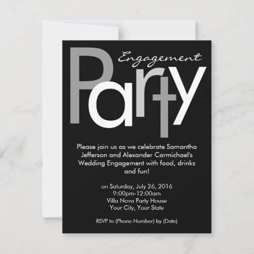 Chunky Black and White Engagement Party Invitation