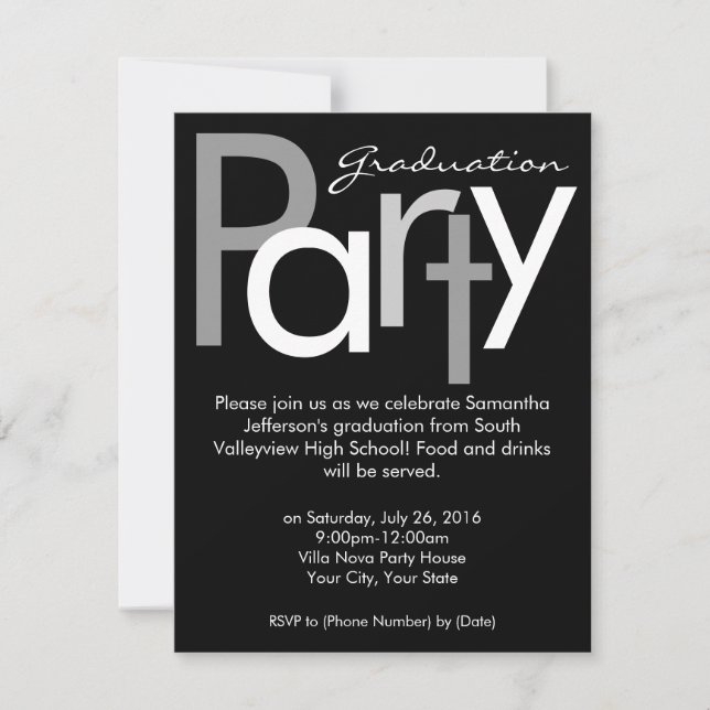 Chunky Black and White Graduation Party Invitation (Front)