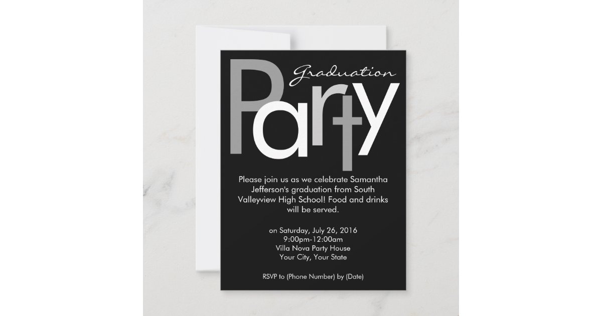 Chunky Black and White Graduation Party Invitation | Zazzle