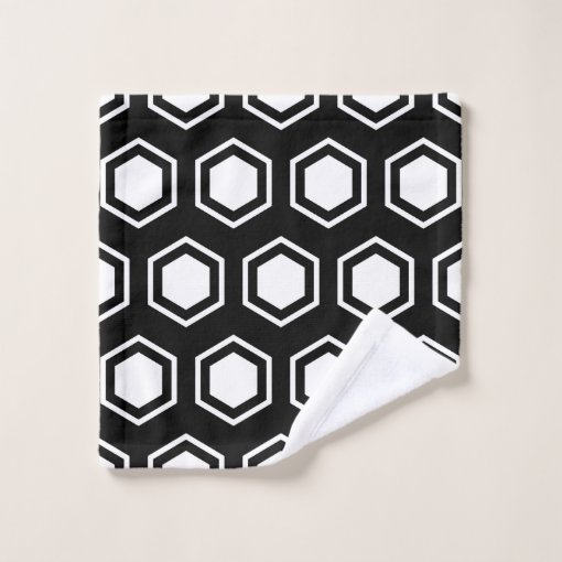Chunky Black and White Hexagonal Pattern Bath Towel Set Zazzle