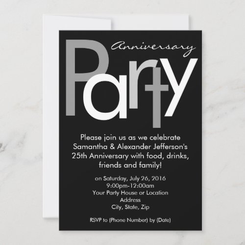 Chunky Black / White Anniversary Party Invitation
