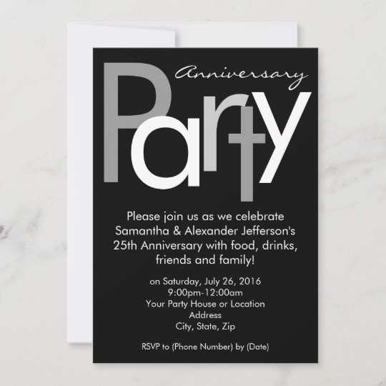 Chunky Black / White Anniversary Party Invitation | Zazzle.com