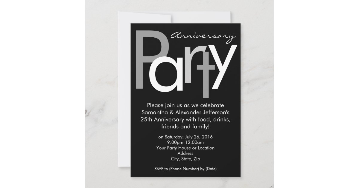 Chunky Black   White Anniversary Party Invitation 