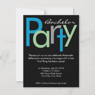 Chunky Block Blue Black Bachelor Party Invitation