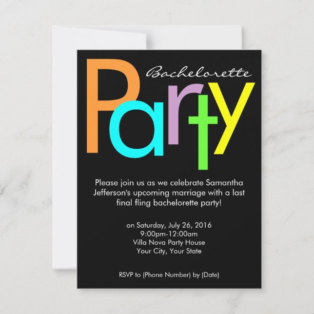 Chunky Block Colors Bachelorette Party Invitation (Front)