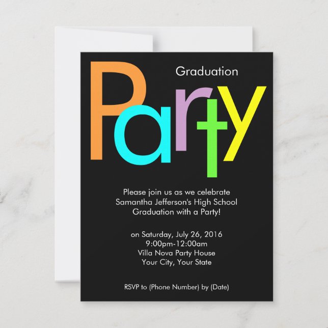 Chunky Block Colors Graduation Party Invitation (Front)