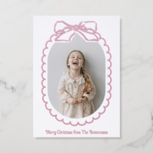 Chunky Bow Tied Ribbon Scallop Christmas Letterpress Photo Cards