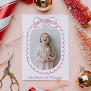 Chunky Bow Tied Ribbon Scallop Christmas Letterpress Photo Cards