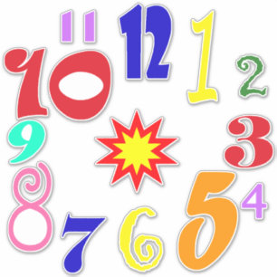 Chunky colourful quirky fun numbers 1 - 12 sticker
