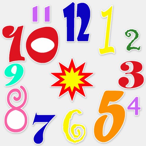 Chunky colourful quirky fun numbers 1 _ 12 sticker