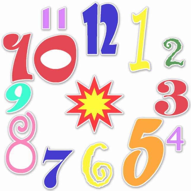Chunky colourful quirky fun numbers 1 - 12 sticker (Front)