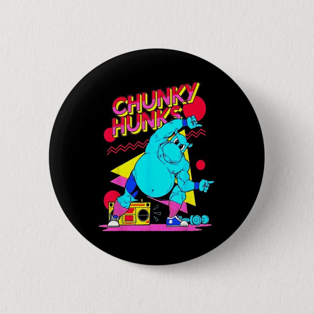 Chunky Hunks Gym Weightlifting Bodybuilding Muscle Button (Front)