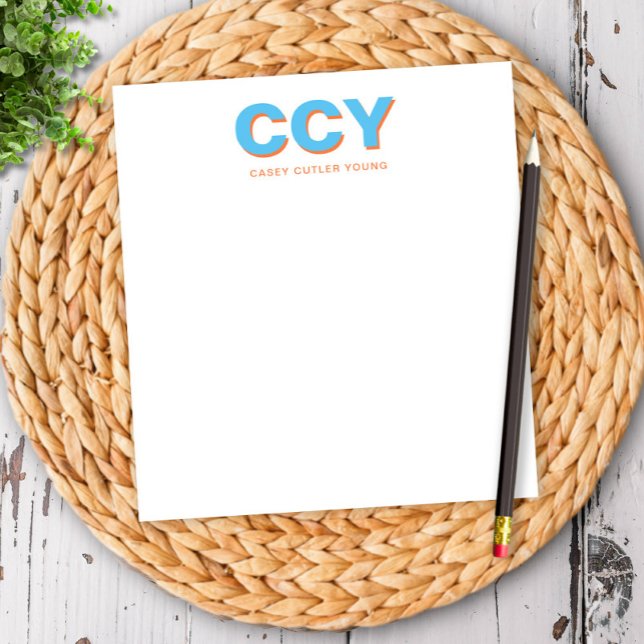 Chunky Initials Blue and Orange Personalized Notepad (Creator Uploaded)