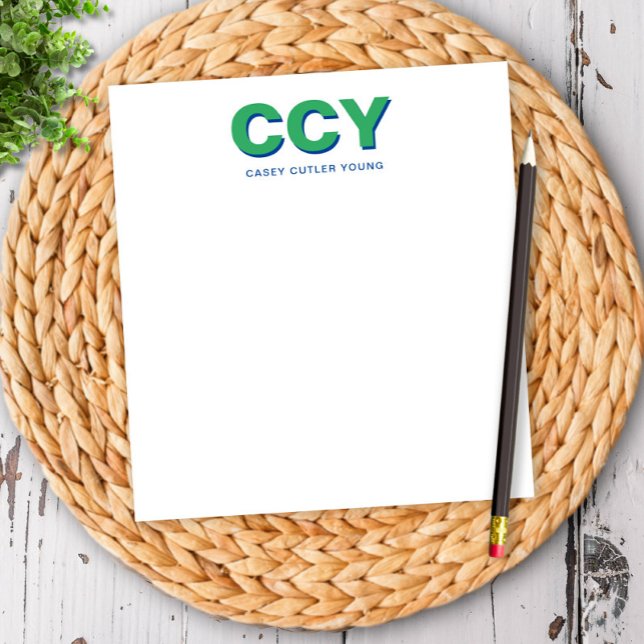 Chunky Initials Green and Blue Personalized Notepad (Creator Uploaded)