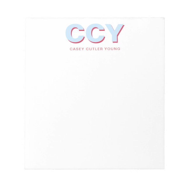 Chunky Initials Light Blue and Coral Personalized Notepad (Front)