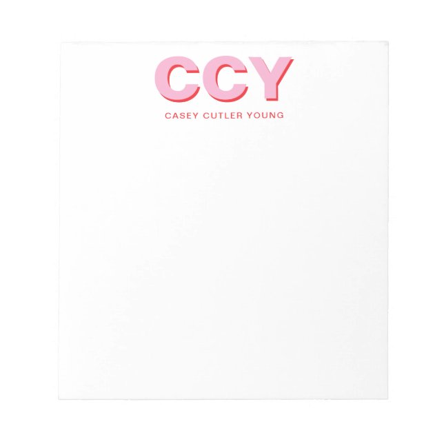 Chunky Initials Pink and Coral Personalized Notepad (Front)