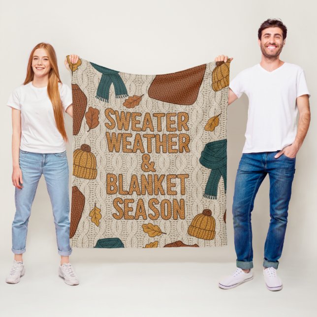 Chunky Knit Sweater Weather & Season Cozy  Fleece Blanket (In Situ)