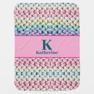 Chunky Pastel Knit Monogram Custom Name Gift Baby Blanket