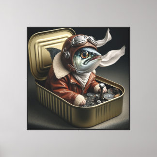 Chunky Sardine Pilot Retro Aviator Fish Art Canvas Print