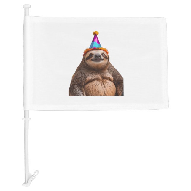 Chunky Sloth birthday party hat gift funny meme pr Car Flag (Front)