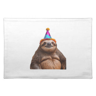 Chunky Sloth birthday party hat gift funny meme pr Cloth Placemat