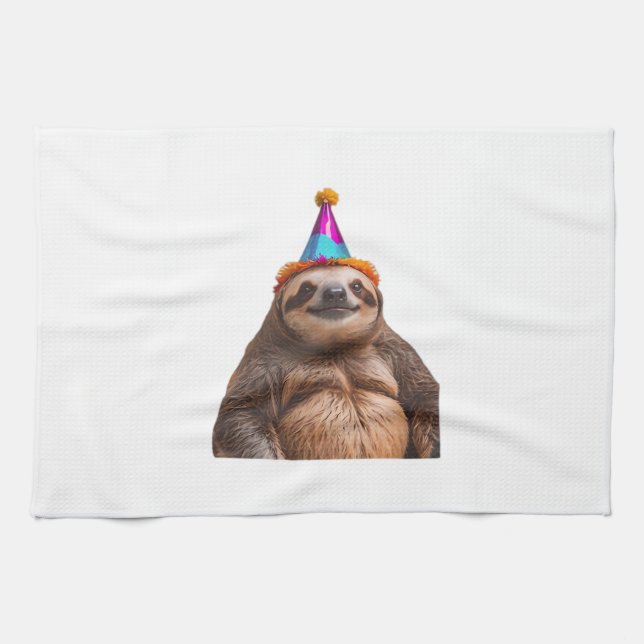 Chunky Sloth birthday party hat gift funny meme pr Kitchen Towel (Horizontal)