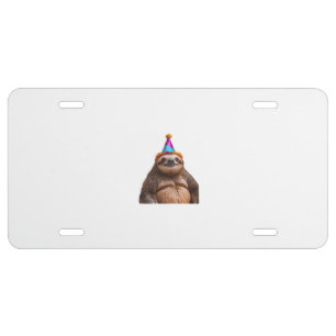 Chunky Sloth birthday party hat gift funny meme pr License Plate