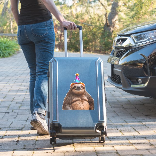 Chunky Sloth birthday party hat gift funny meme pr Sticker (Suitcase Insitu)