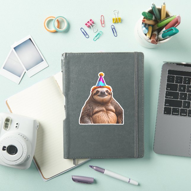Chunky Sloth birthday party hat gift funny meme pr Sticker (iPad Cover)