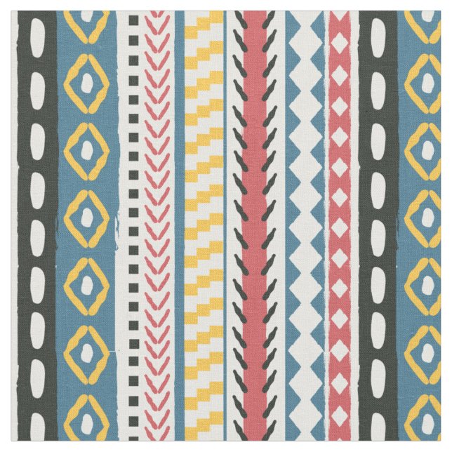 Chunky Tribal Stripe,Colorful Boho Print Fabric (Close Up)