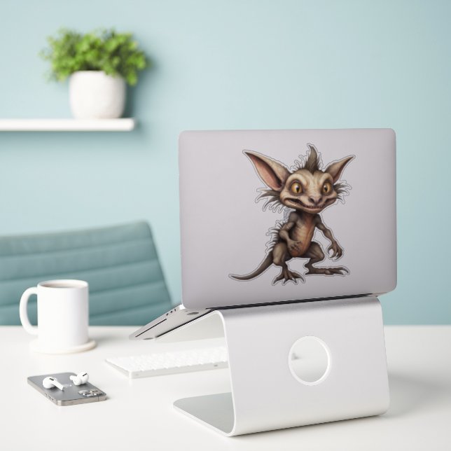 Chupacabra Gremlin Hybrid Illustration Sticker (Laptop On Desk)