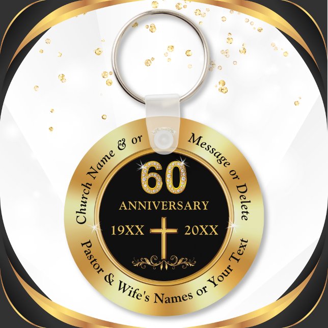 Church 60th Anniversary or 60th Anniversary Favors Keychain (60th church anniversary party favors or Christian 60th Anniversary. Church 60th anniversary, Black.)