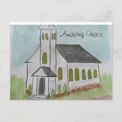 Church Amazing Grace_ Hand painted print Postcard