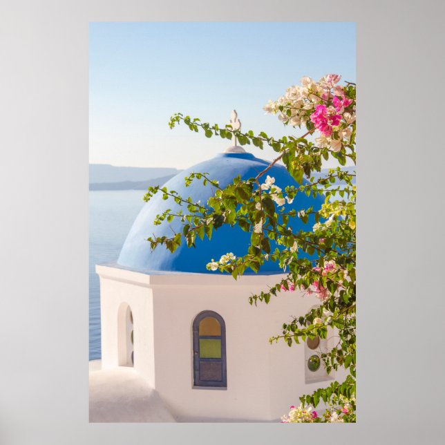 Church and flowers in Santorini Poster (Front)