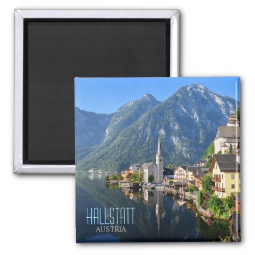 Church and village of Hallstatt Austria with Alps Magnet