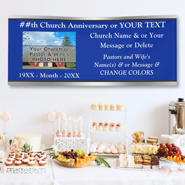 Church Anniversary Banners, Photo, Text, Colors Banner (Church Anniversary Banner. Church celebration ideas. Pastor Anniversary Party, Pastor Appreciation. )