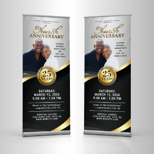 Church Anniversary Black & Gold Service Retractable Banner