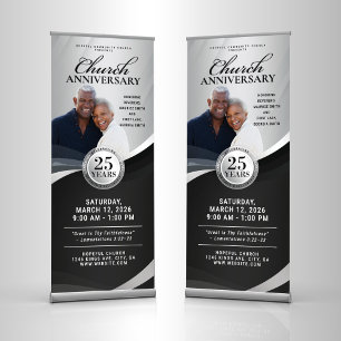 Church Anniversary Black & Silver Pastor Service Retractable Banner